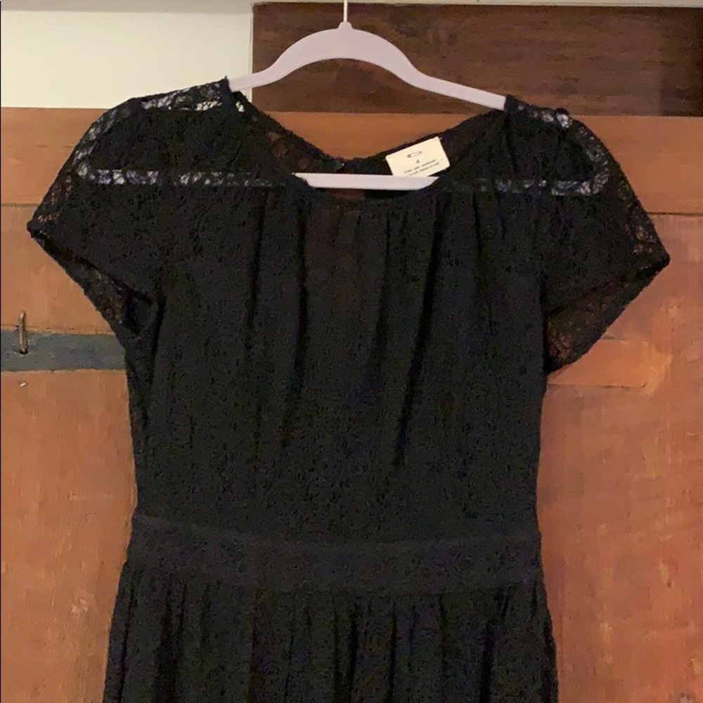 Black lace patterned skater style dress